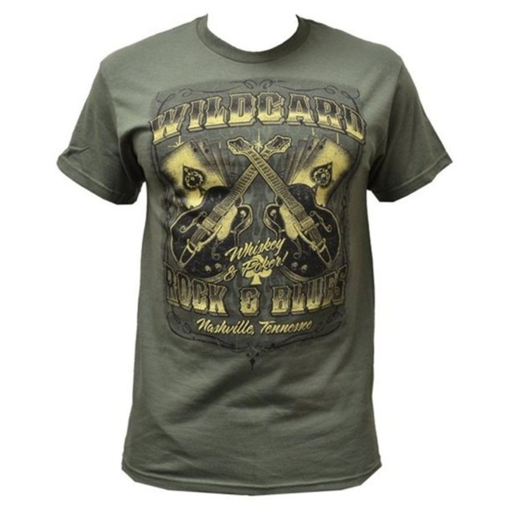 Wildcard Rock & Blues Nashville Tennessee Crew Neck Army Green Men's T-shirt